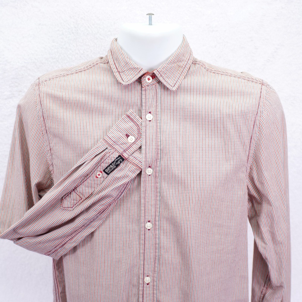 Buffalo David Bitton -Small- Slim Fit Red Striped Button Up Dress Shirt Cotton